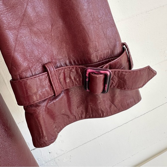 Vintage Leather Trench Coat Eitenne Aigner Burgundy Long Jacket 10 - Picture 6 of 16